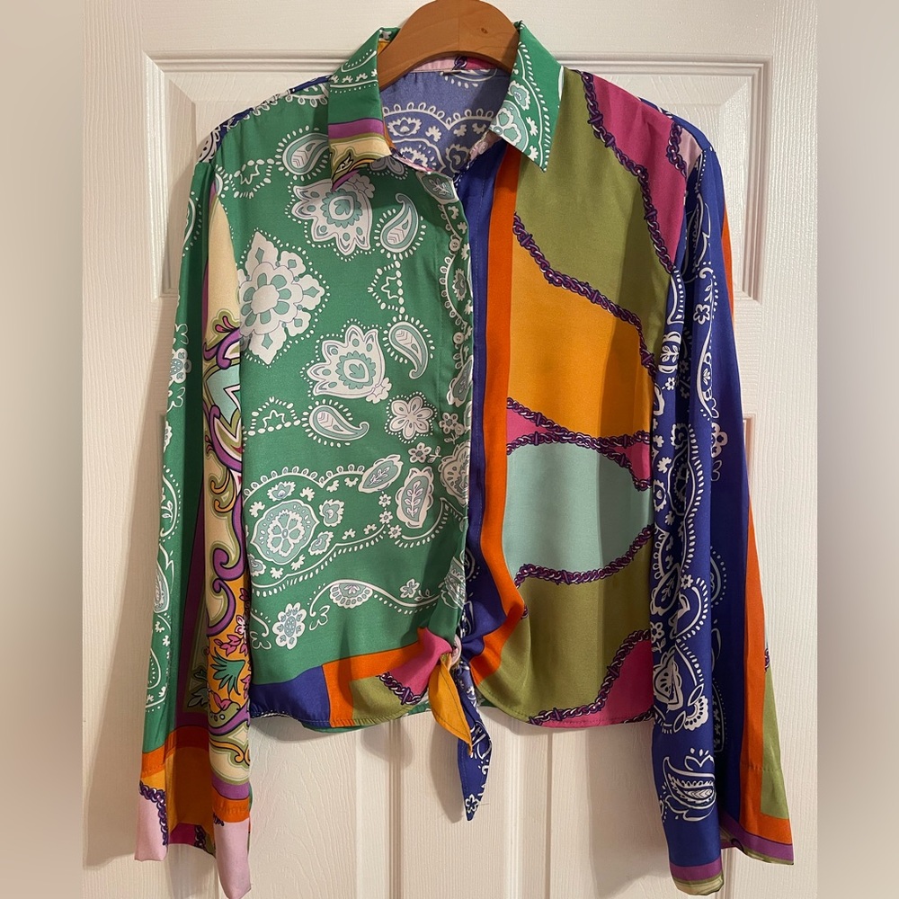 Colorful Patchwork Button-Up Shirt